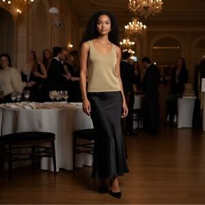 St. John Gold Metallic Santana Knit Tank Top Shell M